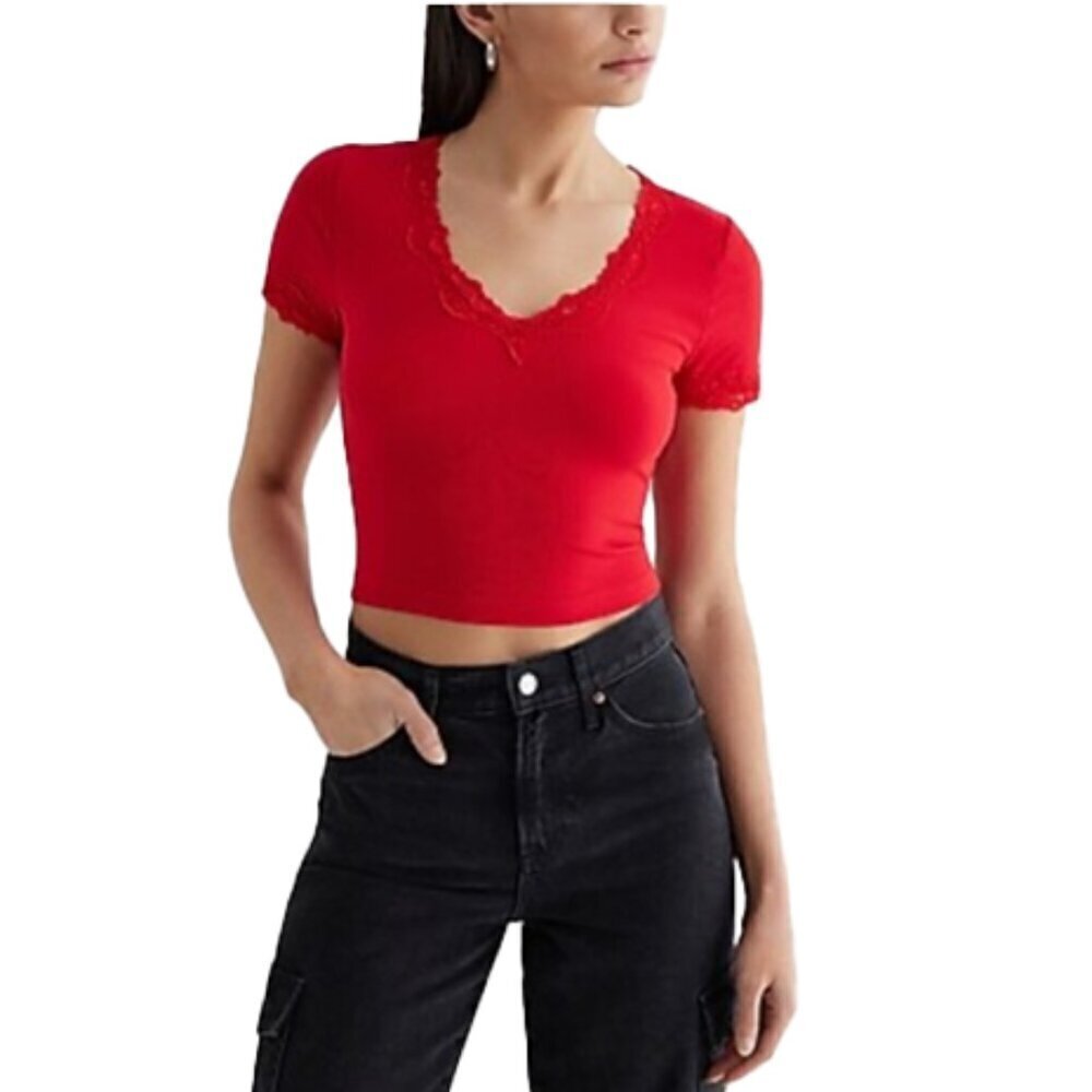 ❤️ 🆕 EXPRESS Red Ribbed Fitted Top Size S